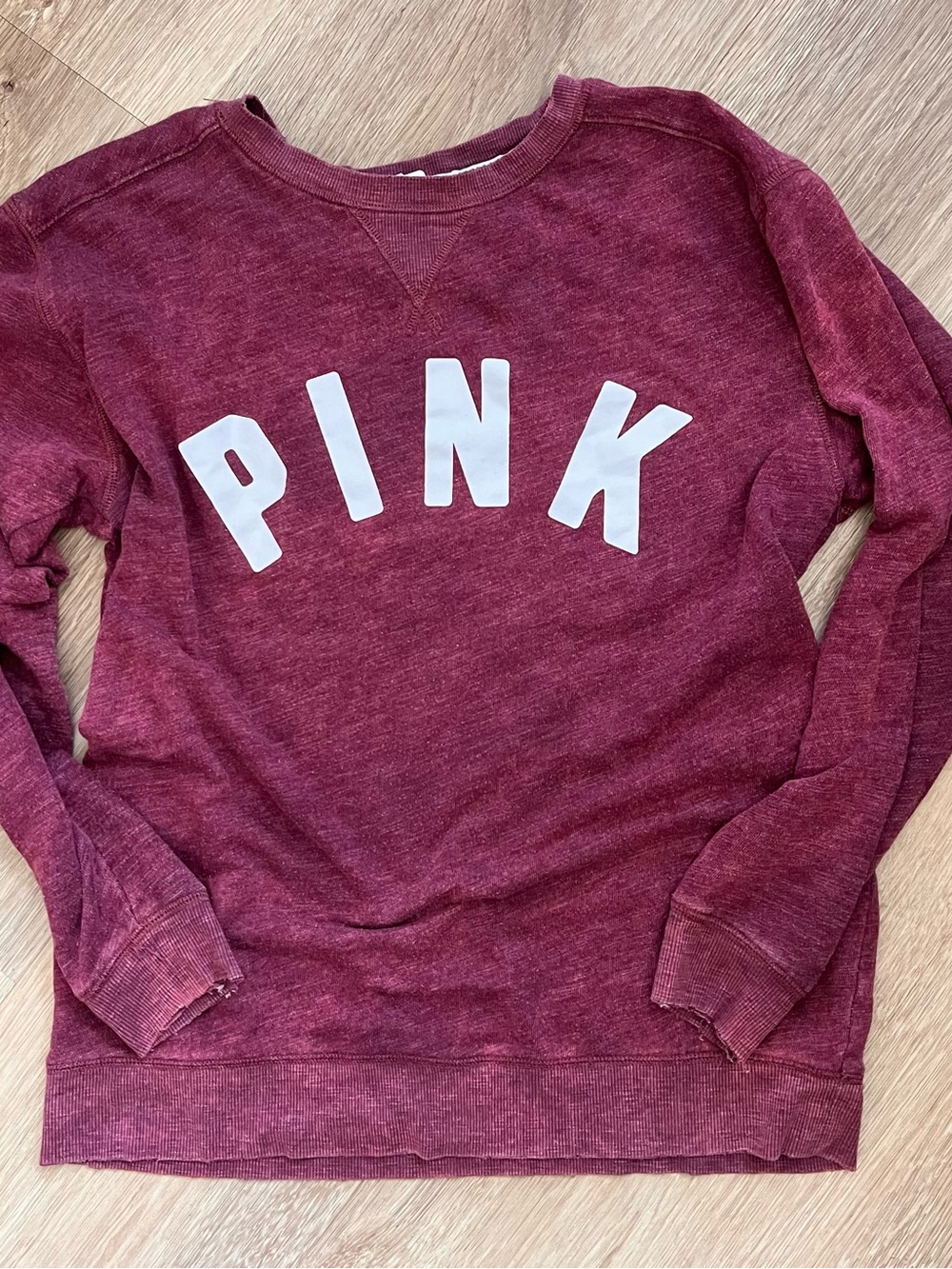 PINK Victoria's Secret Burgundy Crewneck Sweatshirt with White Logo XS